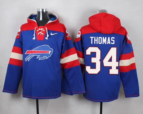 Nike Bills #34 Thurman Thomas Royal Blue Player Pullover NFL hoodie