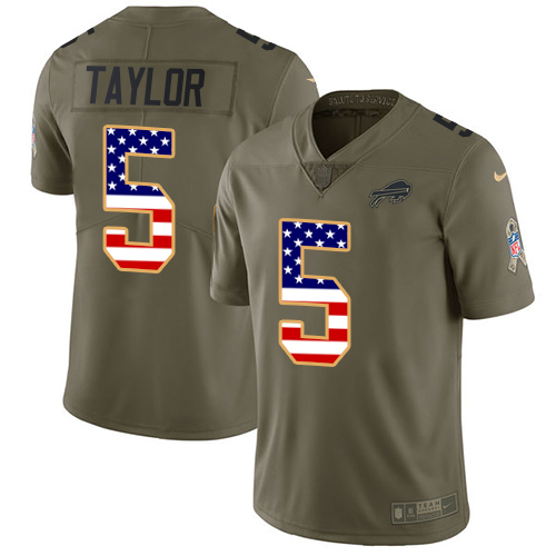 Nike Bills #5 Tyrod Taylor Olive USA Flag Men's Stitched NFL Limited 2017 Salute To Service Jersey