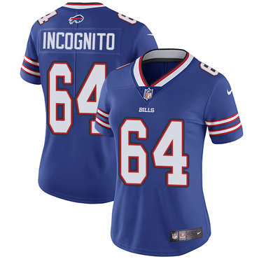 Nike Bills #64 Richie Incognito Royal Blue Team Color Women's Stitched NFL Vapor Untouchable Limited Jersey