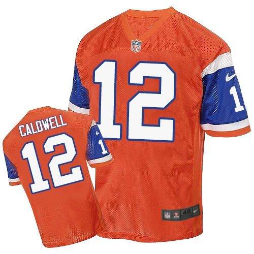 Nike Broncos #12 Andre Caldwell Orange Throwback Men's Stitched NFL Elite Jersey