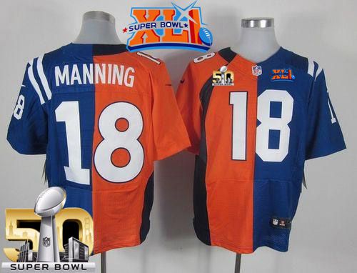 Nike Broncos #18 Peyton Manning Orange Royal Blue Super Bowl XLI & Super Bowl 50 Men's Stitched NFL Elite Split Colts Jersey