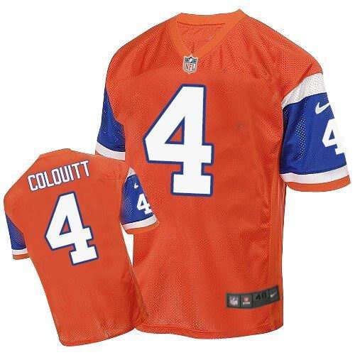 Nike Broncos #4 Britton Colquitt Orange Throwback Men's Stitched NFL Elite Jersey