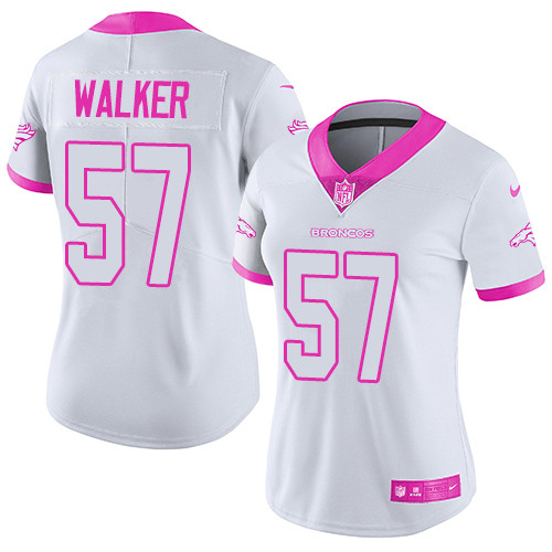 Nike Broncos #57 Demarcus Walker White Pink Women's Stitched NFL Limited Rush Fashion Jersey