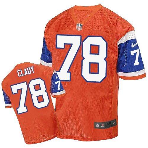 Nike Broncos #78 Ryan Clady Orange Throwback Men's Stitched NFL Elite Jersey