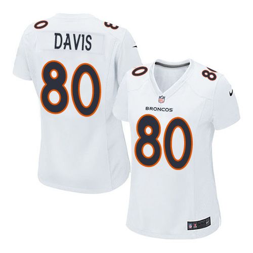 Nike Broncos #80 Vernon Davis White Women's Stitched NFL Game Event Jersey
