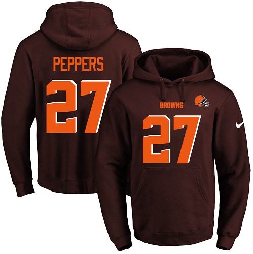 Nike Browns #27 Jabrill Peppers Brown Name & Number Pullover NFL Hoodie