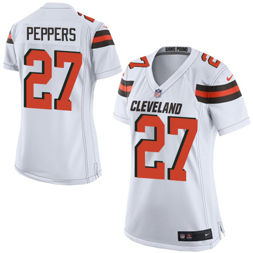 Nike Browns #27 Jabrill Peppers White Women's Stitched NFL New Elite Jersey