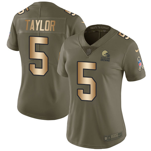 Nike Browns #5 Tyrod Taylor Olive Gold Women's Stitched NFL Limited 2017 Salute to Service Jersey