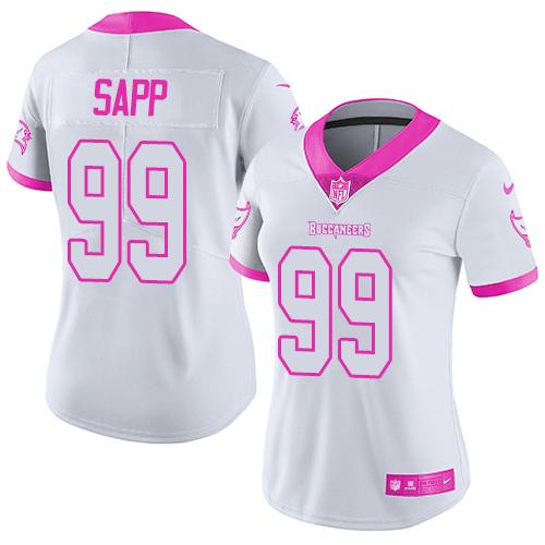 Nike Buccaneers #99 Warren Sapp White Pink Women's Stitched NFL Limited Rush Fashion Jersey
