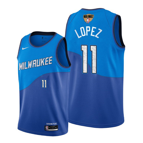 Nike Bucks #11 Brook Lopez Men's 2021 NBA Finals Bound City Edition Jersey Blue