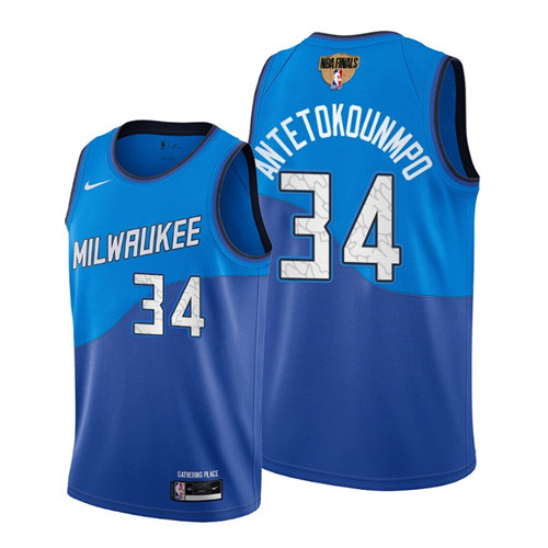 Nike Bucks #34 Giannis Antetokounmpo Men's 2021 NBA Finals Bound City Edition Jersey Blue