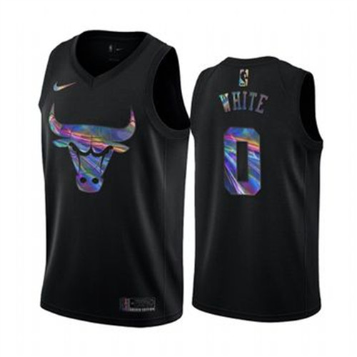 Nike Bulls #0 Coby White Men's Iridescent Holographic Collection NBA Jersey - Black