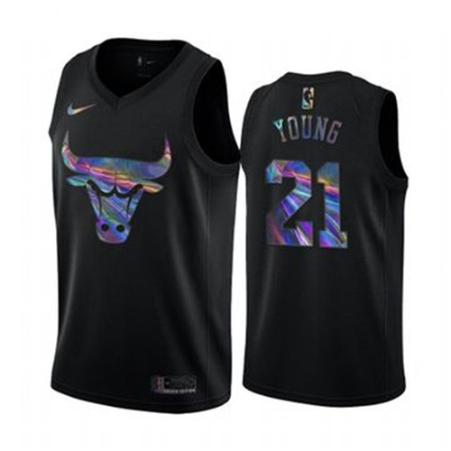 Nike Bulls #21 Thaddeus Young Men's Iridescent Holographic Collection NBA Jersey - Black