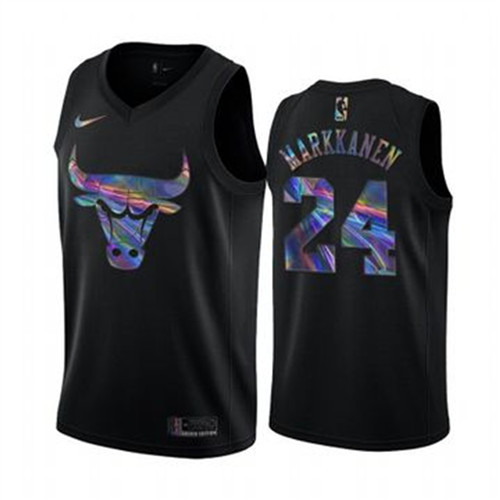 Nike Bulls #24 Lauri Markkanen Men's Iridescent Holographic Collection NBA Jersey - Black