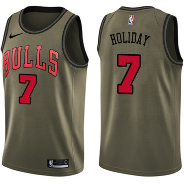 Nike Bulls #7 Justin Holiday Green Salute to Service NBA Swingman Jersey
