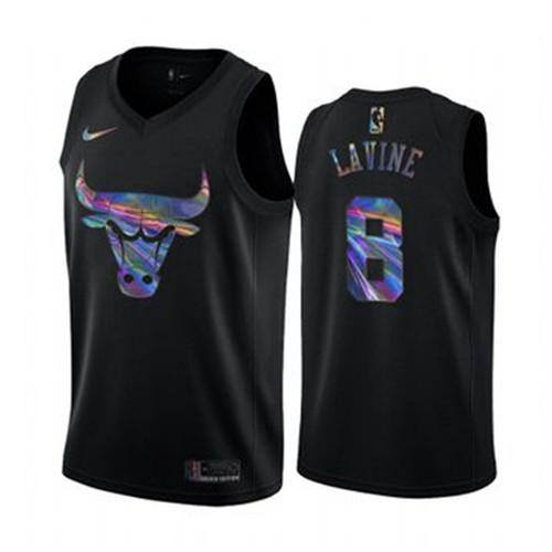 Nike Bulls #8 Zach LaVine Men's Iridescent Holographic Collection NBA Jersey - Black