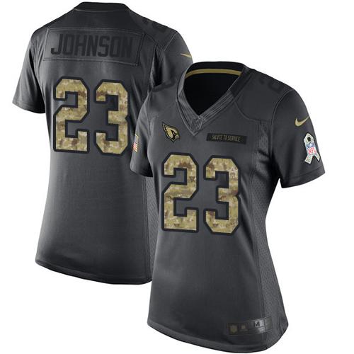 Nike Cardinals #23 Chris Johnson Black Women's Stitched NFL Limited 2016 Salute to Service Jersey