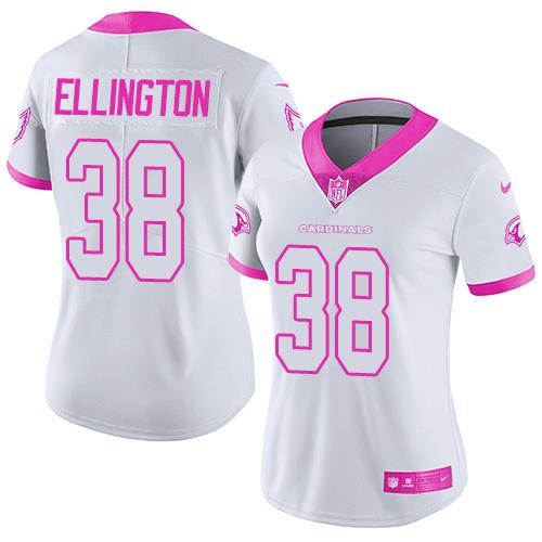 Nike Cardinals #38 Andre Ellington White Pink Women's Stitched NFL Limited Rush Fashion Jersey