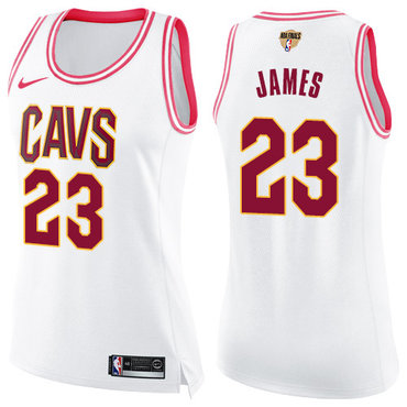Nike Cavaliers #23 LeBron James White Pink The Finals Patch Women's NBA Swingman Fashion Jersey