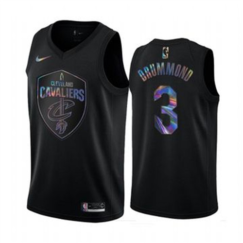 Nike Cavaliers #3 Andre Drummond Men's Iridescent Holographic Collection NBA Jersey - Black