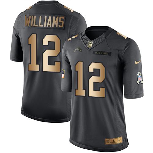 Nike Chargers #12 Mike Williams Black Youth Stitched NFL Limited Gold Salute to Service Jersey