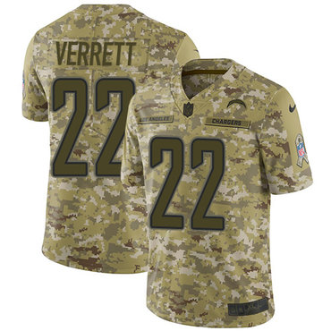 Nike Chargers #22 Jason Verrett Camo Youth Stitched NFL Limited 2018 Salute to Service Jersey