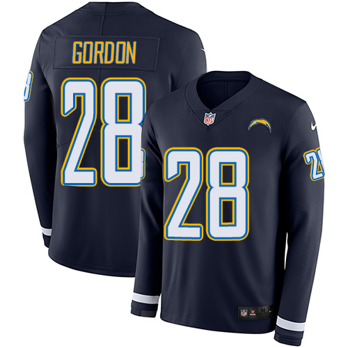 Nike Chargers #28 Melvin Gordon Navy Blue Team Color Men's Stitched NFL Limited Therma Long Sleeve Jersey