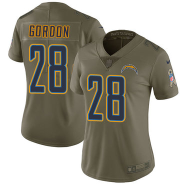 Nike Chargers #28 Melvin Gordon Olive Women's Stitched NFL Limited 2017 Salute to Service Jersey