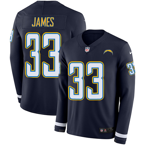 Nike Chargers #33 Derwin James Navy Blue Team Color Men's Stitched NFL Limited Therma Long Sleeve Jersey