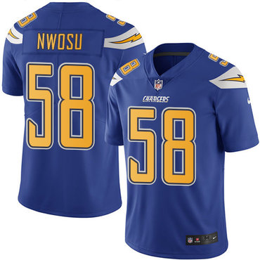 Nike Chargers #58 Uchenna Nwosu Electric Blue Men's Stitched NFL Limited Rush Jersey