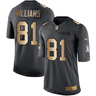 Nike Chargers #81 Mike Williams Black Men's Stitched NFL Limited Gold Salute To Service Jersey