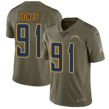 Nike Chargers #91 Justin Jones Olive Men's Stitched NFL Limited 2017 Salute To Service Jersey