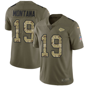 Nike Chiefs #19 Joe Montana Olive Camo Men's Stitched NFL Limited 2017 Salute To Service Jersey