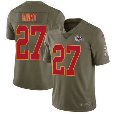 Nike Chiefs #27 Kareem Hunt Olive Men's Stitched NFL Limited 2017 Salute to Service Jersey