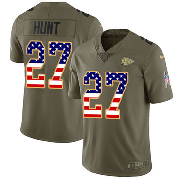 Nike Chiefs #27 Kareem Hunt Olive USA Flag Men's Stitched NFL Limited 2017 Salute To Service Jersey