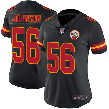 Nike Chiefs #56 Derrick Johnson Black Women's Stitched NFL Limited Rush Jersey