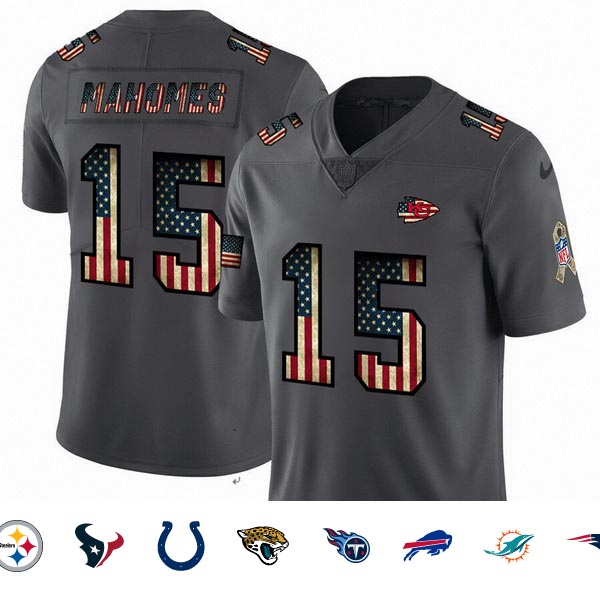 Nike Chiefs 15 Patrick Mahomes 2019 Salute To Service USA Flag Fashion Limited Jersey