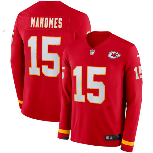 Nike Chiefs 15 Patrick Mahomes Red Therma Long Sleeve Jersey