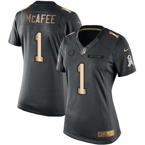 Nike Colts #1 Pat McAfee Black Women's Stitched NFL Limited Gold Salute to Service Jersey