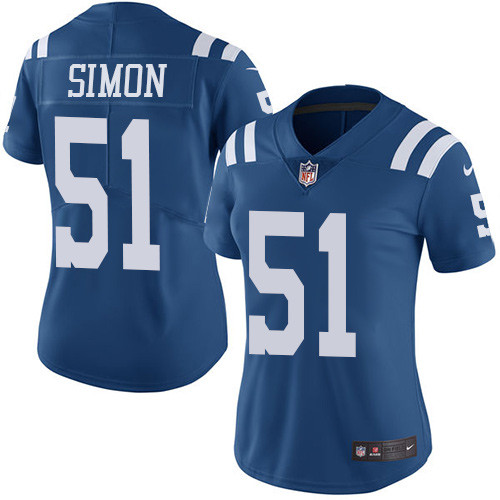 Nike Colts #51 John Simon Royal Blue Women's Stitched NFL Limited Rush Jersey