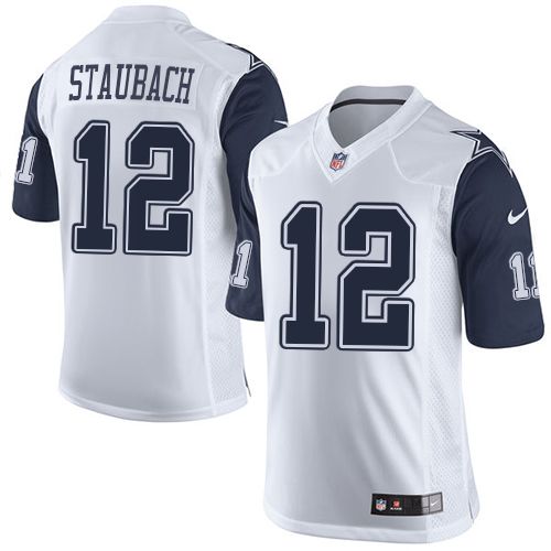 Nike Cowboys #12 Roger Staubach White Men's Stitched NFL Limited Rush Jersey
