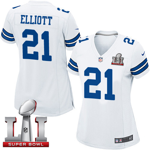 Nike Cowboys #21 Ezekiel Elliott White Women's Stitched NFL Super Bowl LI 51 Elite Jersey