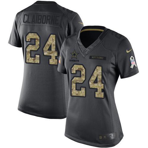 Nike Cowboys #24 Morris Claiborne Black Women's Stitched NFL Limited 2016 Salute to Service Jersey