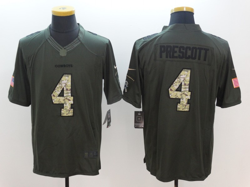 Nike Cowboys #4 Dak Prescott  Green Men's Stitched NFL Limited Salute To Service Jersey
