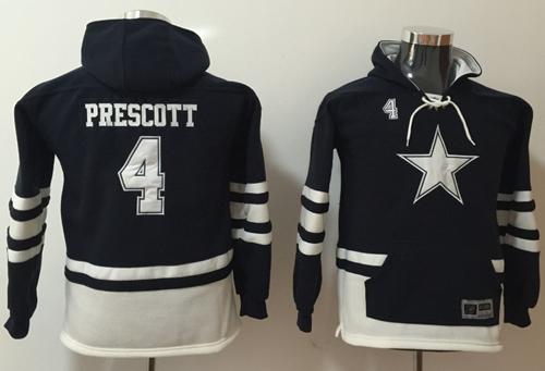 Nike Cowboys #4 Dak Prescott Navy White Youth Name & Number Pullover NFL Hoodie