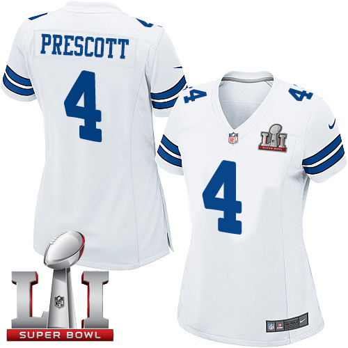 Nike Cowboys #4 Dak Prescott White Women's Stitched NFL Super Bowl LI 51 Elite Jersey