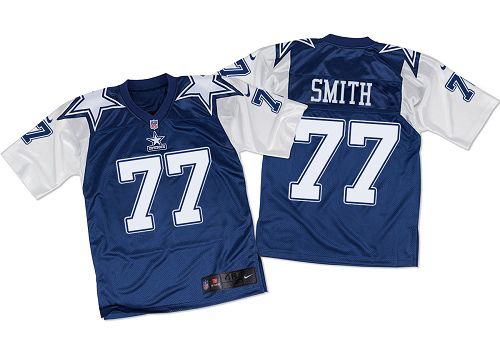 Nike Cowboys #77 Tyron Smith Navy Blue White Throwback Men's Stitched NFL Elite Jersey