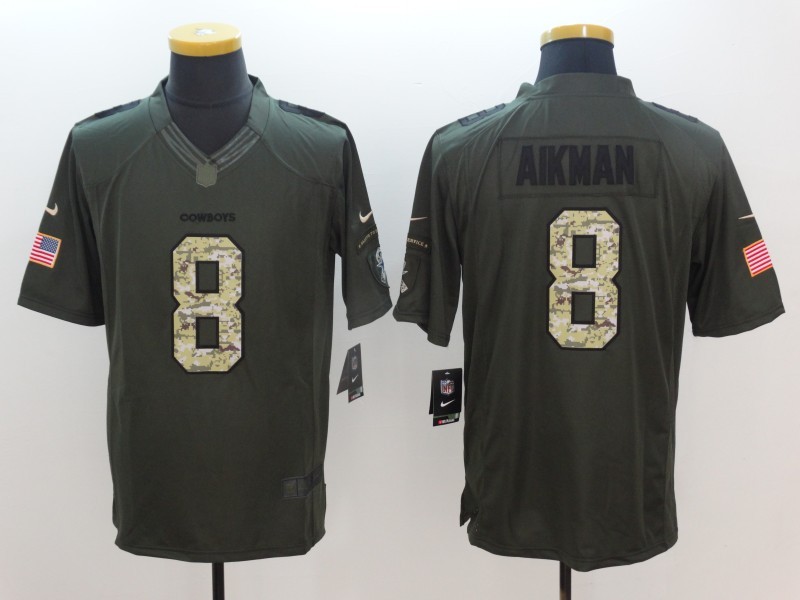 Nike Cowboys #8 Troy Aikman  Green Men's Stitched NFL Limited Salute To Service Jersey