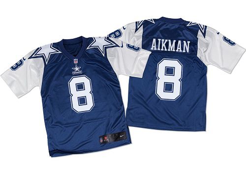 Nike Cowboys #8 Troy Aikman Navy Blue White Throwback Men's Stitched NFL Elite Jersey