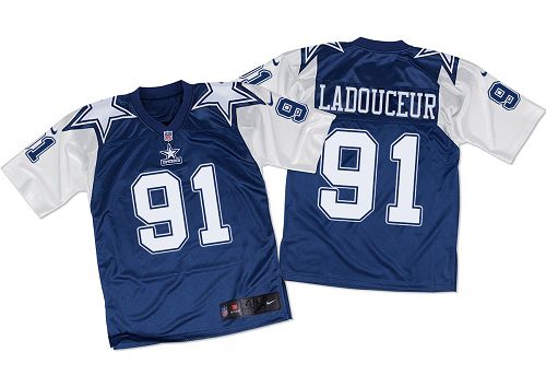Nike Cowboys #91 L. P. Ladouceur Navy Blue White Throwback Men's Stitched NFL Elite Jersey